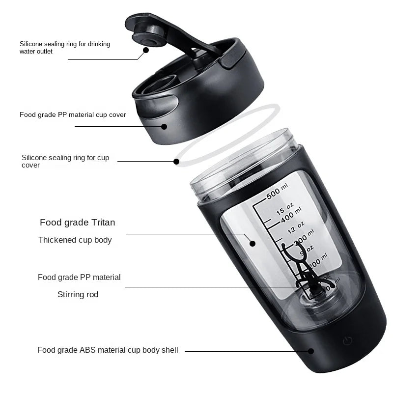 Shaker Eléctrico Portátil 650ml Recargable USB Mezclador Automático
